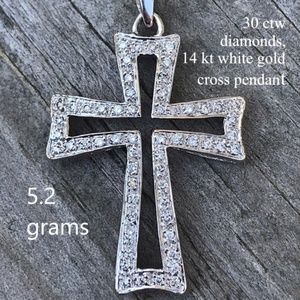 Large .30 ctw diamond cross 14 kt WG, 5.2 grams